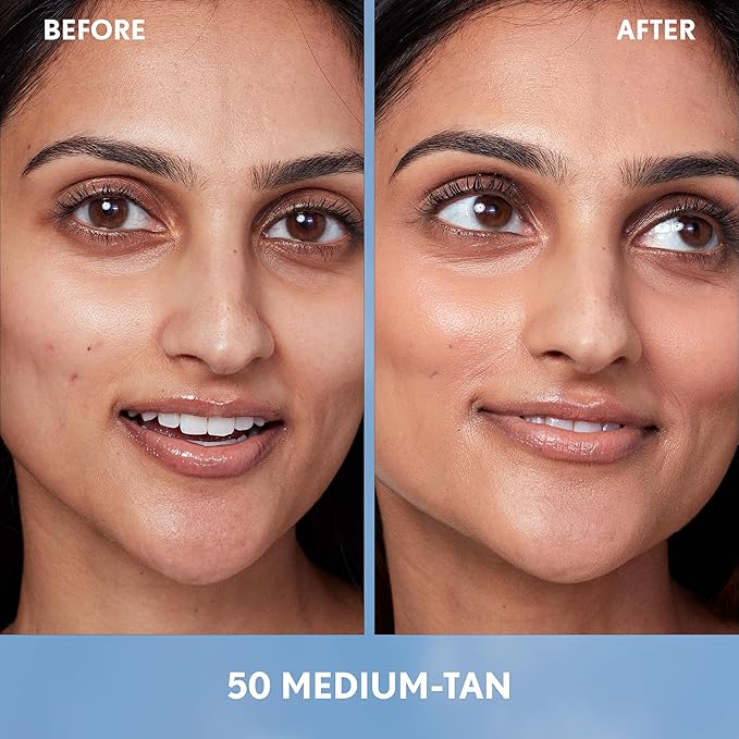 Covergirl Simply Ageless Skin Perfector Essence Foundation, 50 Medium-Tan, Tinted Skincare Makeup Hybrid, Sheer Tint, Radiant Finish, Glowy Finish, Vegan Formula, 1.0oz