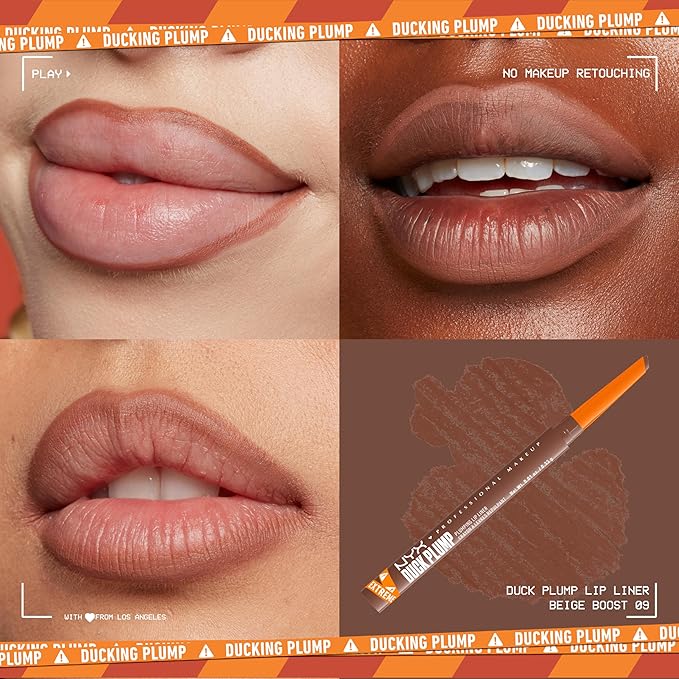 NYX PROFESSIONAL MAKEUP Duck Plump Plumping Lip Liner, Matte Pencil With Up To 10HR Wear, Beige Boost (Beige Brown Lip Liner)