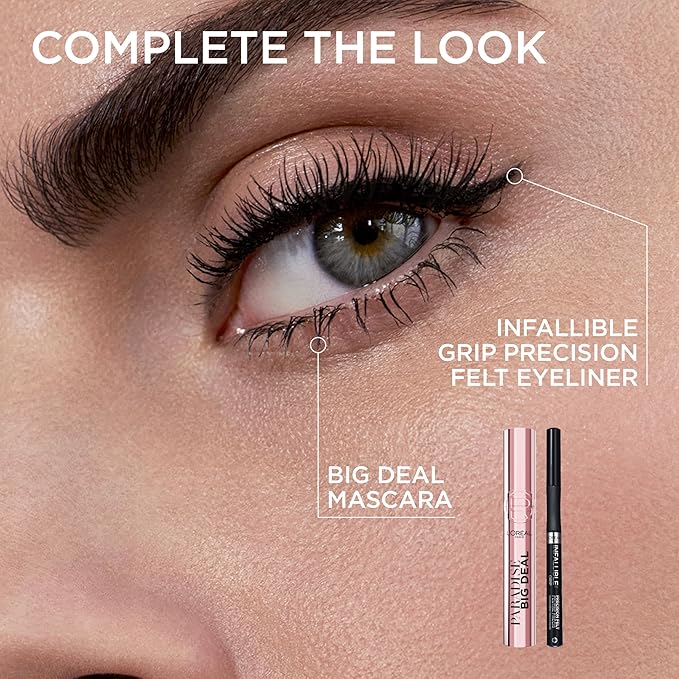 L'Oreal Paris Paradise Big Deal Mascara, Volumizing and Lengthening Formula, Buildable, Clump Resistant, Washable Blackest Black Mascara, 0.33 Fl Oz