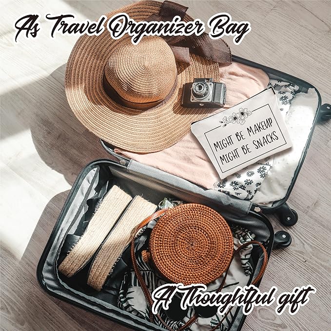 Minimalism Makeup Bag - Might Be Make Up, Might Be Snacks - Funny Quotes Cosmetic Bag, Toiletry Bag, Gift For Girls, Besties, Personal Care & Accessories - A26