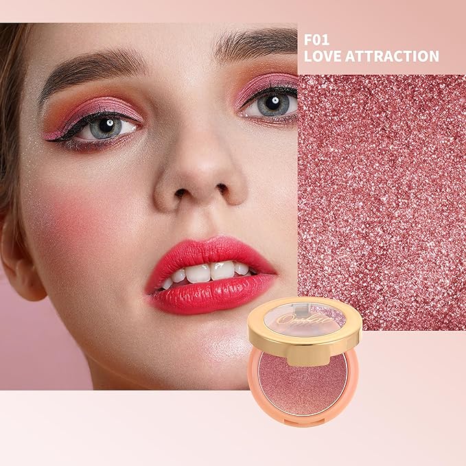 Oulac Shimmer Blush Cheek| 2 in 1 Powdery Blush & Highlighter | Pigmented&Blendable | Shape & Highlight Face| Vegan & Cruelty-Free | 4.8g F01 Love Attraction
