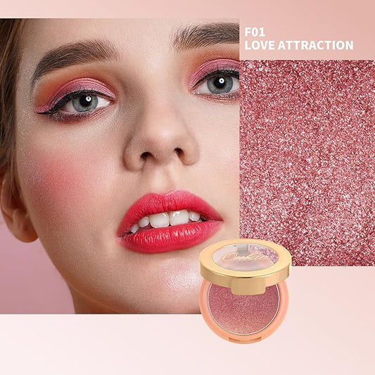 Oulac Shimmer Blush Cheek| 2 in 1 Powdery Blush & Highlighter | Pigmented&Blendable | Shape & Highlight Face| Vegan & Cruelty-Free | 4.8g F01 Love Attraction