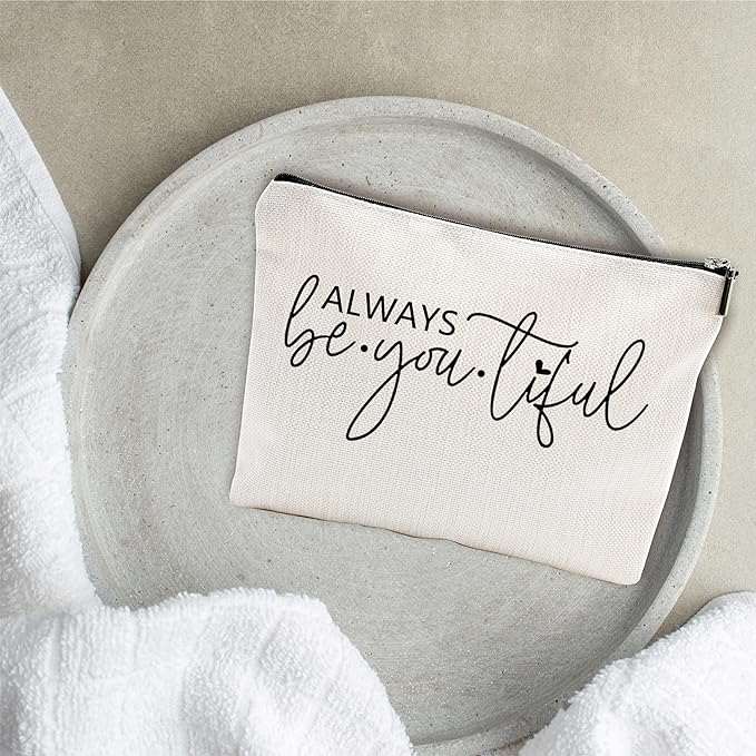 Minimalism Makeup Bag - Always Be-You-Tiful - Positive Quotes Cosmetic Bag, Toiletry Bag Gift For Girls, Teen, Sister, Besties, Personal Care & Accessories - A02