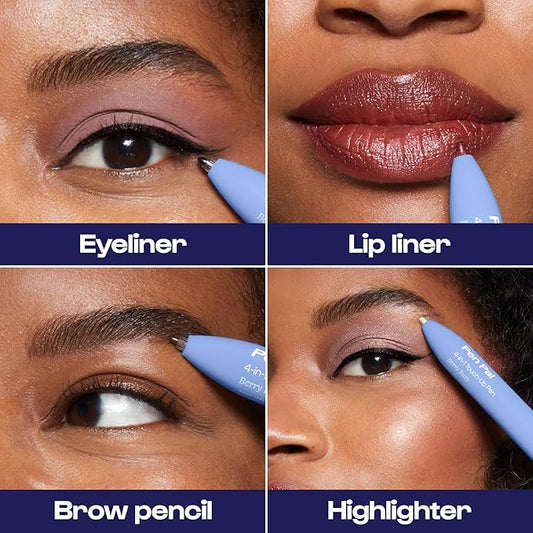 Alleyoop Pen Pal 4-in-1 Makeup Pen β Comes with Eyeliner, Lip Liner, Highlighter Makeup & Eyebrow Pencils for Women β Portable, Touch-Up On the Go β Cruelty-Free, Vegan (Berry Busy (Medium - Deep)