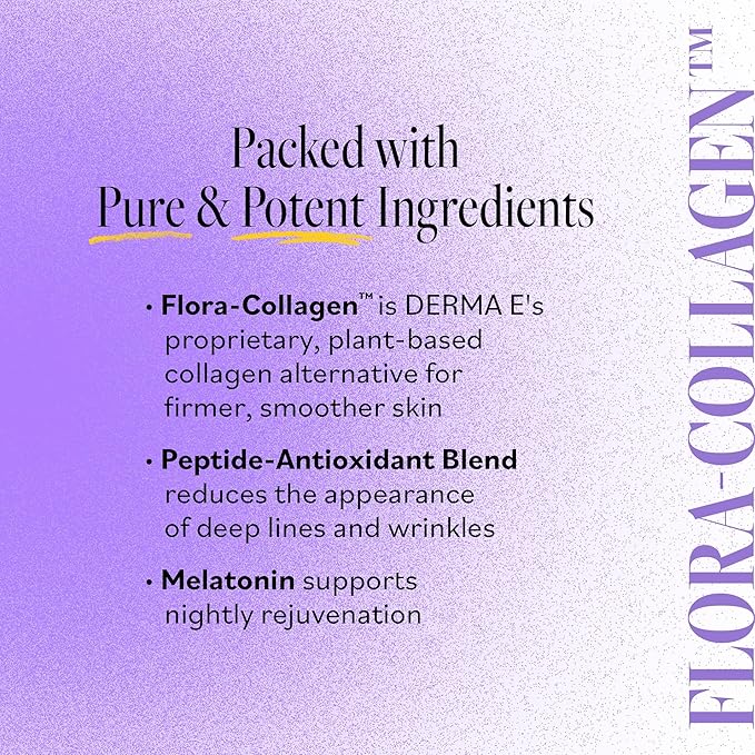 Derma E Advanced Peptides and Vegan Flora-Collagen Night Moisturizer β Hydrating Topical Facial Cream Improves Elasticity and Reduces Appearance of Lines and Wrinkles, 2 Oz