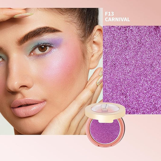 Oulac Luminisers Powdery Blush for Cheeks Sliky Glow,Brighten Skin As Highlighter Blush Makeup Eye Toppper, Shimmer Blushe,Buildable and Vegan Cosmetics,4.8g F13 Carnival