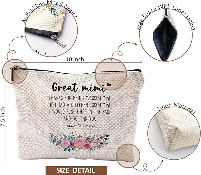 Funny Floral Makeup Cosmetic Bag - Grandma Mother's Day Gifts from Grandchildren, Small Purse Makeup Bag