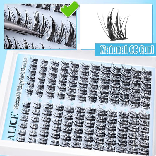 ALICE Natural Lash Clusters DIY Lash Extensions Wispy Eyelash Clusters Anime Cat Eye Cluster Eyelash Extensions10-16mm Individual Lashes 144pcs