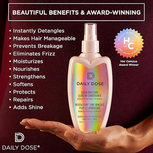 DAILY DOSE Clean Moisture Spray Leave-In Conditioner Detangler, Paraben-Free, Phthalates-Free, Cruelty-Free, Vegan