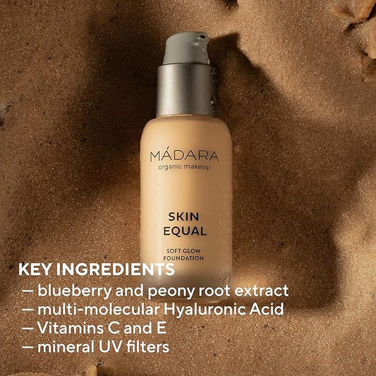 MΓDARA Organic Skincare | Skin Equal Soft Glow Foundation SPF15 PORCELAIN IVORY 10-30ml, Mineral foundation with hyaluronic acid, Buildable medium coverage, Dewy foundation, Vegan, COSMOS certified