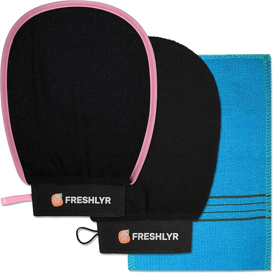 Exfoliating Gloves (3 Pcs) β Korean Body Scrubber Mitt for Shower & Bath, Deep Cleansing & Dead Skin Remover, Multi-Texture Exfoliator for Smooth & Glowing Skin