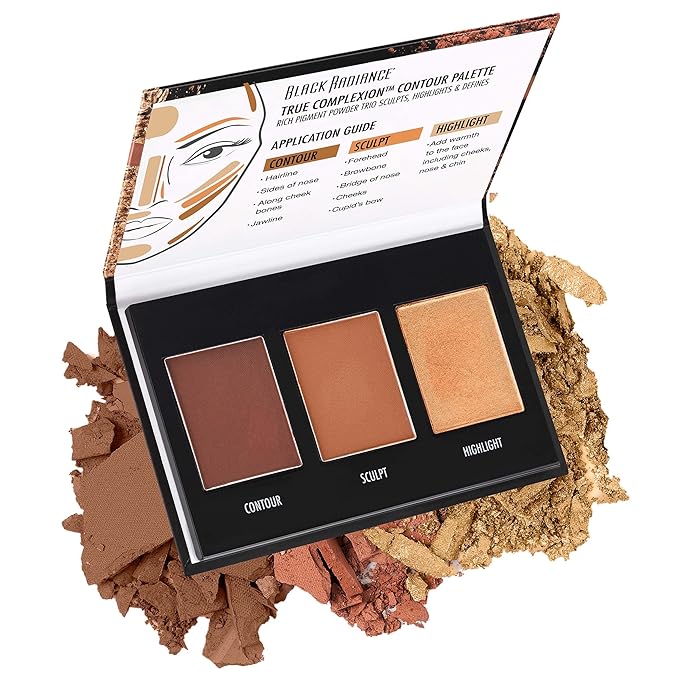 Black Radiance True Complexion Loose Setting Powder Honeymoon 0.64 Ounce and Contour Palette Medium to Dark 0.38 Ounce