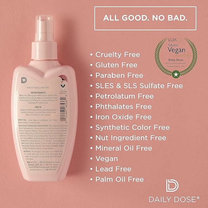 DAILY DOSE Clean Moisture Spray Leave-In Conditioner Detangler, Paraben-Free, Phthalates-Free, Cruelty-Free, Vegan