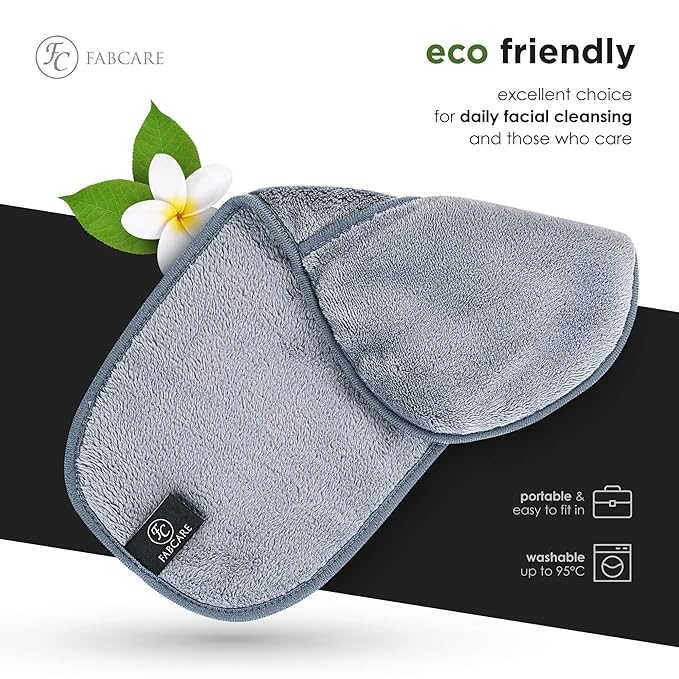 FABCARE Makeup Remover Cloth Microfibre (4 Pieces) - DERMATEST Very Good - Washable up to 95Β°C - Integrated Removal Glove for Face - Reusable and Washable Microfibre Cloths for Skincare