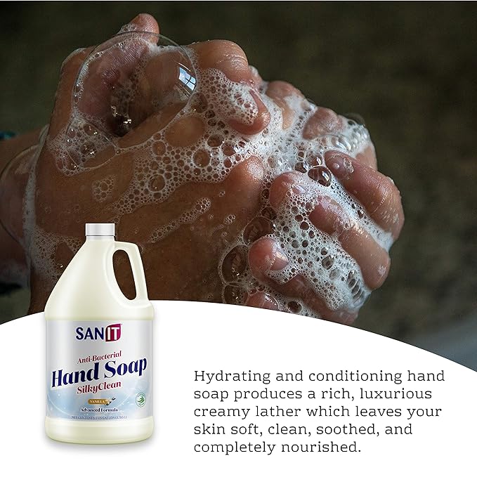 Sanit Silky Clean Antibacterial Liquid Gel Hand Soap Refill - Advanced Formula with Coconut Oil and Aloe Vera - All-Natural Moisturizing Hand Wash - Made in USA, Vanilla, 1 Gallon