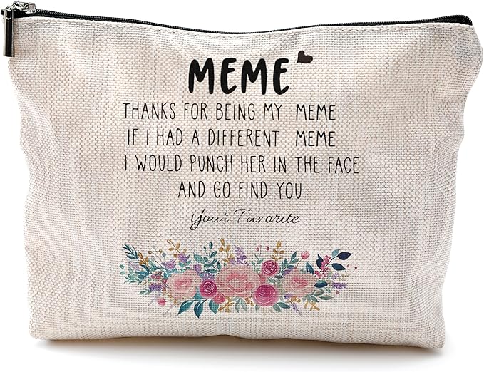 Funny Meme Gifts Makeup Cosmetic Bag - Meme Gifts for Grandma, Grandkids & Mom; Floral Small Makeup Bag for Purse