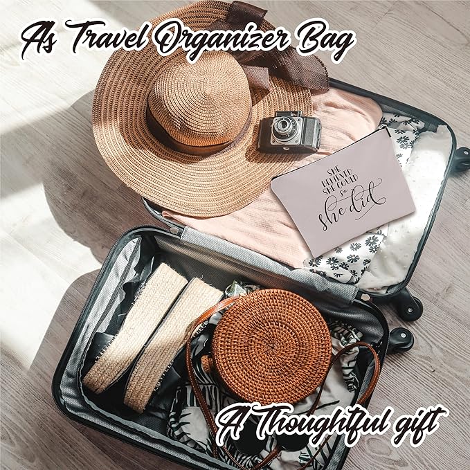 Minimalism Makeup Bag - She Believe She Could So She Did - Quotes Cosmetic Bag, Toiletry Bag Gift For Girls, Teen, Sister, Besties, Personal Care & Accessories(Warm Grey) - A05