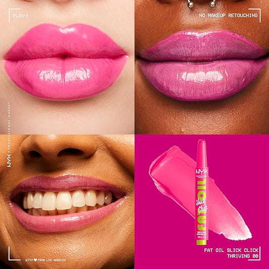 NYX PROFESSIONAL MAKEUP Fat Oil Slick Click, Lightweight, Buildable, Pigmented Vegan Lip Balm - Thriving