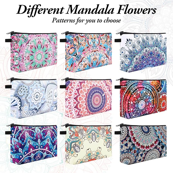 Kajaia 30 Pcs Makeup Bags Bulk Cosmetic Bag Graduation Gifts Mandala Flower Pouches Portable Zipper Makeup Pouch Waterproof Travel Toiletry Bag for Women Teacher Birthday Thanksgiving Christmas Gifts