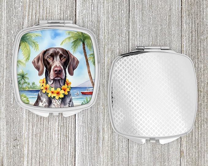 Caroline's Treasures German Shorthaired Pointer Luau Compact Mirror Decorative Travel Makeup Mirror for Women Girls Gifts Pocket Makeup Mirror Folding Handheld
