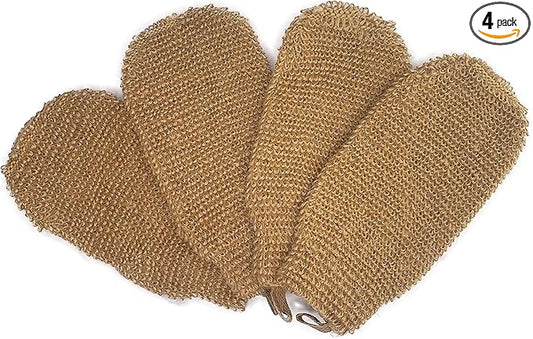 4 Pack 100% Natural Exfoliating Hemp Glove Mitt Mitten - Bath Sponge Scrubber Remove Dead Skin - Deep Clean & Invigorate Your Skin - Machine Wash and Dry - Double Sided Available