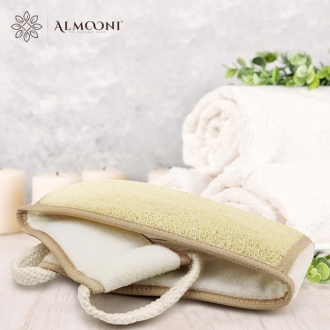 Premium Exfoliating Back Loofah Scrubber and Loofah Pad Glove Body Scrubber, Made with Natural Egyptian Shower Loofah Sponge That Gets Your Body Clean