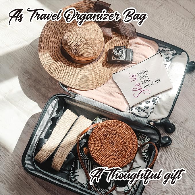 Minimalism Makeup Bag - She Is Strong, Fierce, Brave, Full Of Fire - Energy Quotes Cosmetic Bag, Toiletry Bag Gift For Girls, Teen, Personal Care & Accessories(Bright) - A07