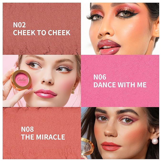 Oulac Hot Pink Blush Makeup| Highly Pigmented Powder Blush| Natural Matte| Shape & Highlight Face| Cruelty-Free Blush with Rose Oil| 06 Dance with me 4.8g