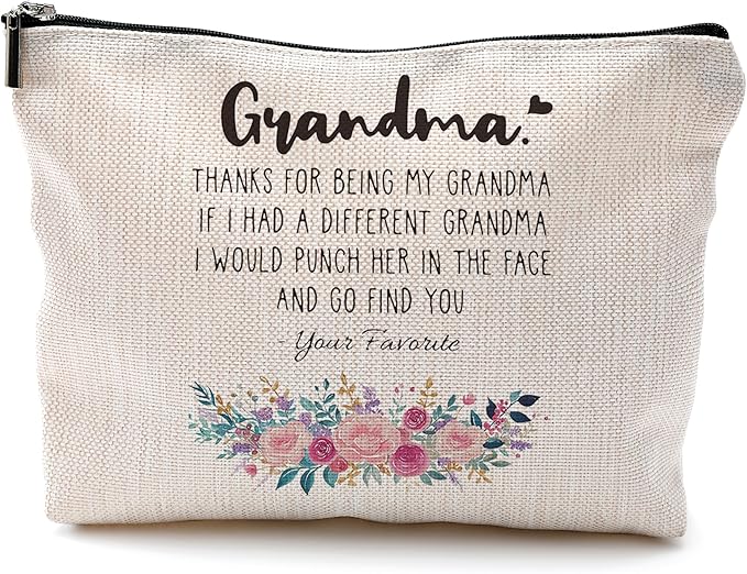 Funny Grandma Gifts Makeup Cosmetic Bag - Mothers Day Gifts for Grandma, Grandma Gifts from Grandchildren, Best Grandma Gifts, Grandma Floral Small Makeup Bag for Purse