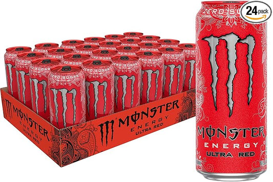 Monster Energy Ultra Red, Sugar Free Energy Drink, 16 Ounce (Pack of 24)