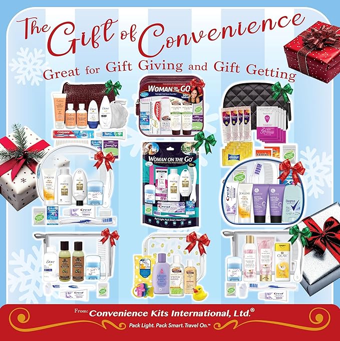 Convenience Kits International Womenβs Super Premium 31 PC Travel Kit Featuring: Ensemble of Travel-Size Hair Care Products Plus Face, Body, Oral Care, Travel Essentials in Large Purple Toiletry Bag