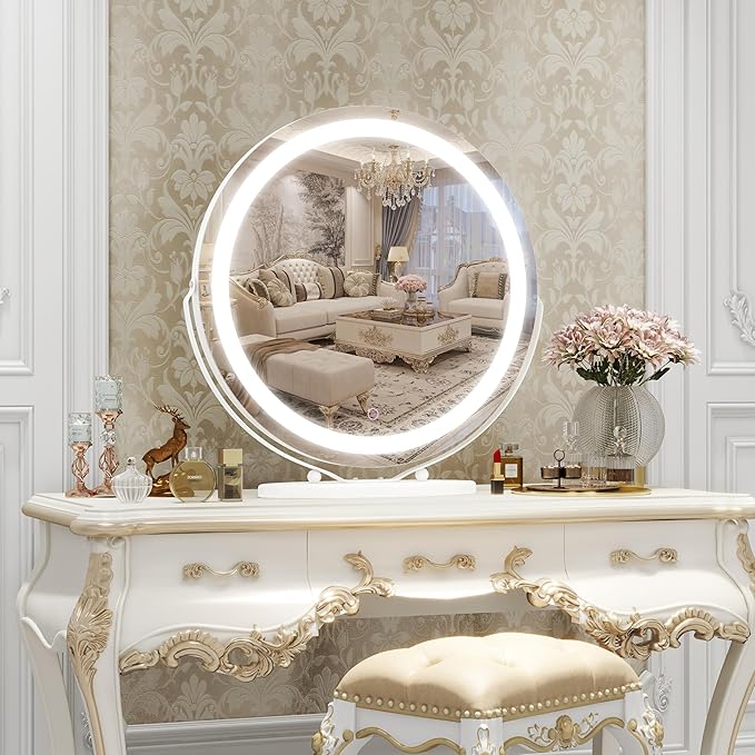 Vanity Mirror, 20 Inch Makeup Mirror with Lights, Large Lighted Vanity Mirror, Light Up Mirror with Smart Touch 3 Colors Dimmable, White