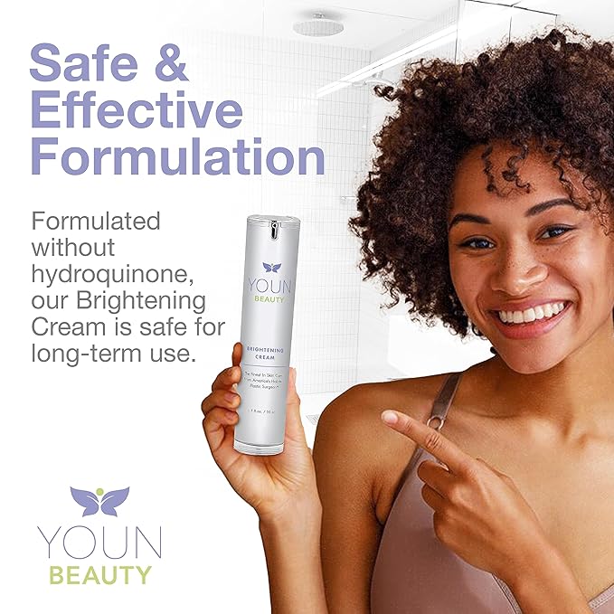 YOUN Beauty Brightening Cream with Kojic Acid, Glycolic Acid & Licorice Extract, 50ml β Hydroquinone-Free Cream for Face, Neck & DΓ©colletΓ©