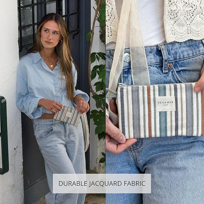 Medium Boho Striped Travel Size Toiletries Makeup Pouch β Travel Cosmetic Bag, Toiletry Organizer & Coin Purse for Women, Perfect Gifts for Her, Boho Makeup Bag, Made in Barcelona