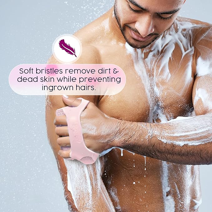 Lintach™ Silicone Body Scrubber – Gentle Exfoliating Body Scrubber – Ergonomic Shower and Bath Brush for Men and Women – Reusable and Food-Grade Silicone Brush for Smooth, Supple Skin, (Rose Pink)