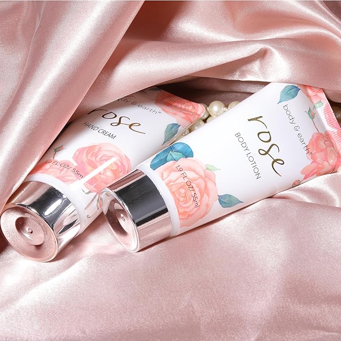 Bath and Body Gift Set for Women, Body & Earth 5 Pcs Rose Spa Gifts for Women, Self Care Kit, Lotion Set for Her,Mothers Day Presents for Mom