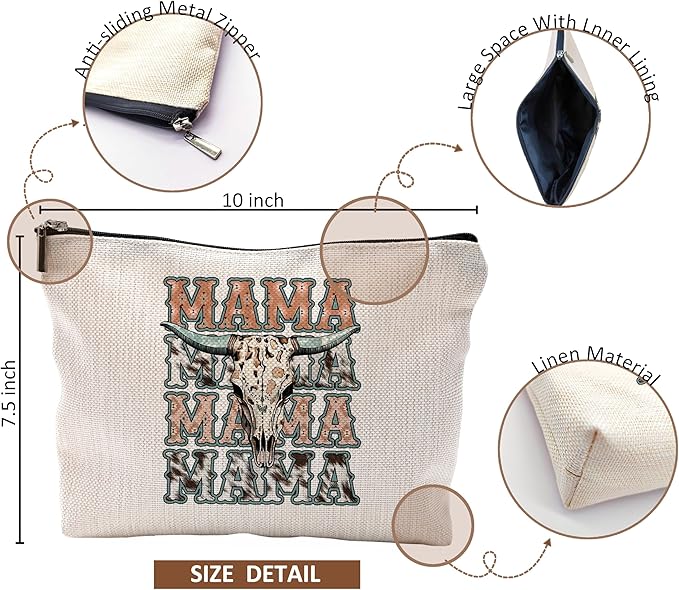 Western Mama Makeup Bag,Mama Gifts Makeup Bag,Mama Cosmetic Bags With Zipper,Western Stuff for Women,Mama Birthday Gifts