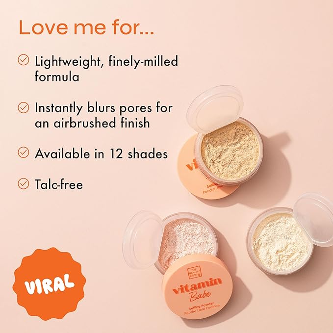 The Beauty Crop Vitamin Babe Setting Powder - Talc-Free Loose Powder for Flawless Finish - Peach Shade - 0.35 oz