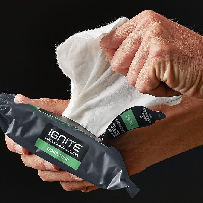 Ignite Mens Body Wet Wipes, Extra Thick 8" x 8" Shower Wipes, Stimulating Scent, 10 Count (Pack of 5)
