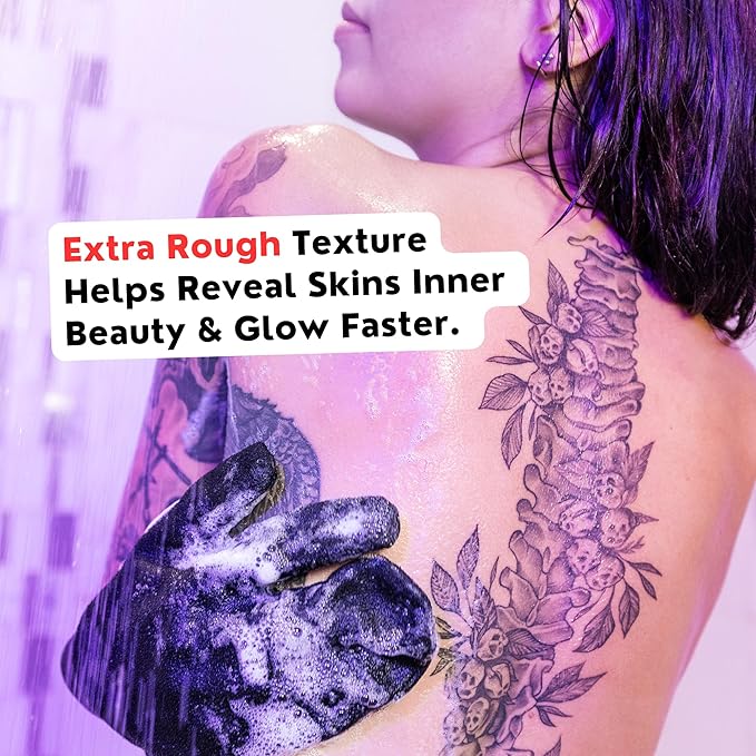 Deep Exfoliating Gloves for Body Scrub β 2-Pack Mitt for Men & Women, Black, KP Bump Eraser & Dead Skin Remover β Smooth, Radiant Skin Exfoliator β Loofah Alternative by Bye Bye Loofah