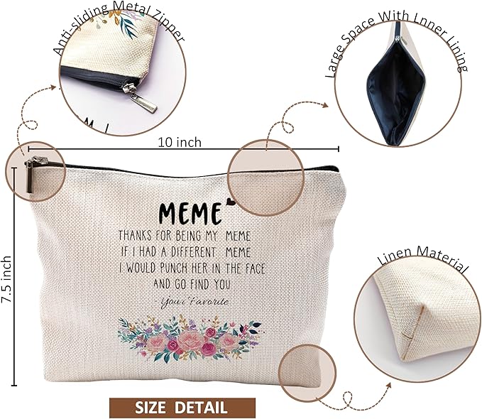 Funny Meme Gifts Makeup Cosmetic Bag - Meme Gifts for Grandma, Grandkids & Mom; Floral Small Makeup Bag for Purse