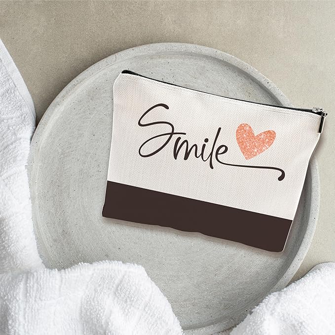 Minimalism Makeup Bag - Smile - Heart Print Cosmetic Bag, Toiletry Bag, Gift For Girls, Besties, Personal Care & Accessories - A28