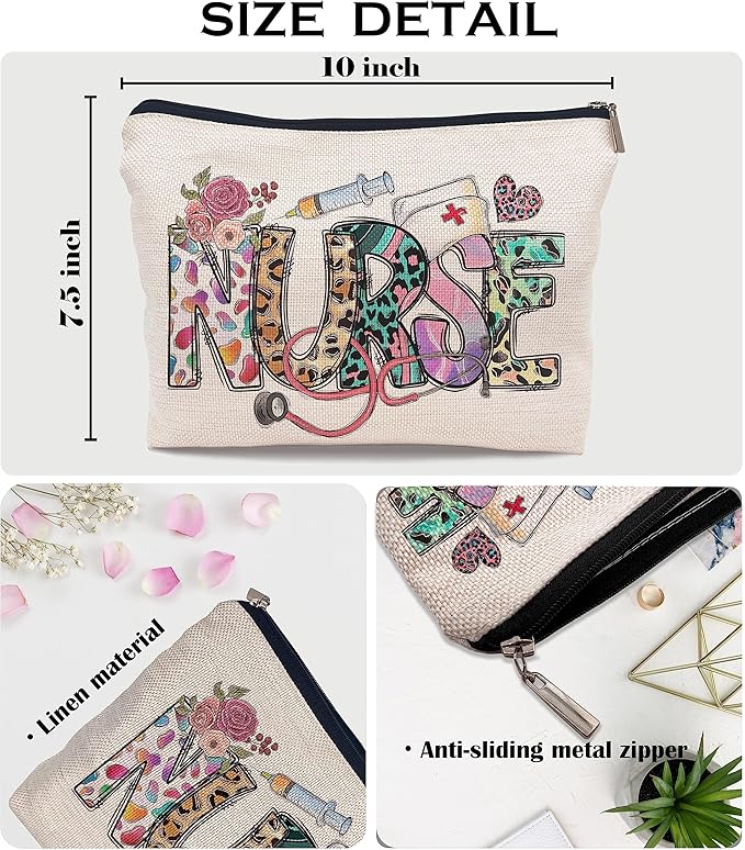 Ayxvt Nurse Pouch, Leopard Cosmetic Bag, Vintage Western Decorative Women's Makeup Zipper Pouch, Travel Toiletry Bag, Appreciation Gifts for Nurses, Women, Girls