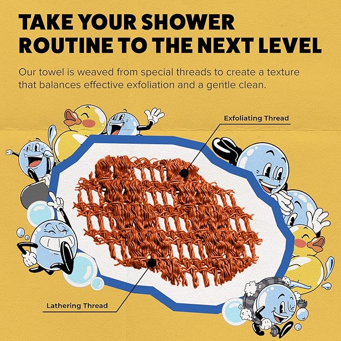 GOSHI Exfoliating Shower Towel - Rip-Resistant Exfoliating Washcloth for All Skin Types - Marigold Yellow - Made in Japan