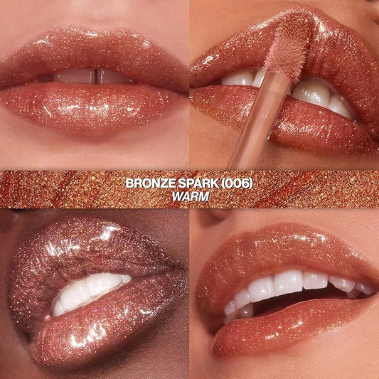 REVLON Super Lustrous Glimmer Gloss, Non-Sticky Lip Gloss, High-Shine Finish, Plant-Based Glitter, 006 Bronze Spark, 0.13 fl oz