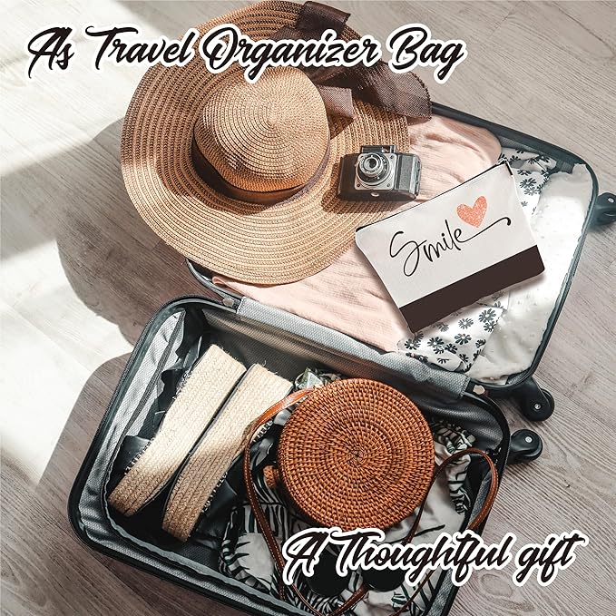 Minimalism Makeup Bag - Smile - Heart Print Cosmetic Bag, Toiletry Bag, Gift For Girls, Besties, Personal Care & Accessories - A28