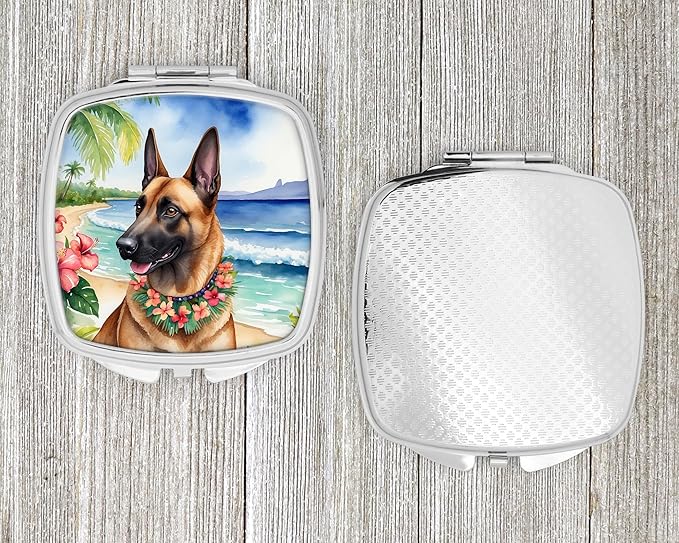 Caroline's Treasures Belgian Malinois Luau Compact Mirror Decorative Travel Makeup Mirror for Women Girls Gifts Pocket Makeup Mirror Folding Handheld
