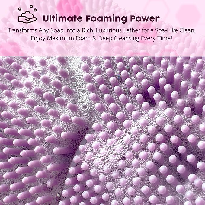 Lintach™ Silicone Body Scrubber – Gentle Exfoliating Body Scrubber – Ergonomic Shower and Bath Brush for Men and Women – Reusable and Food-Grade Silicone Brush for Smooth, Supple Skin, (Purple)