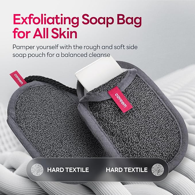 Soap Saver Bag, Rough Exfoliation Soap Pouch for Bar Soap, Soap Mesh Pocket Bar Holder Washing and Drying Bags, Soap Sack Sponge Bag for Shower Bath (2 Pack)