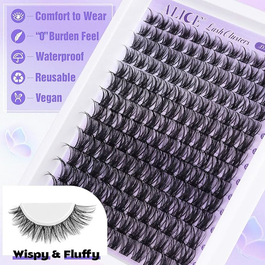 ALICE Lash Clsusters Kit Wispy Eyelash Clusters Kit Cluster 10-18mm Natural Eyelash Extension Kit 168pcs Thin Band Individual Lashes Kit with Lash Glue Bond and Seal DIY at Home